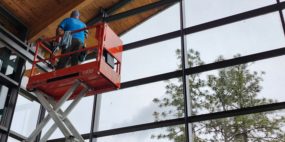 The difference to hiring professional window cleaners, is that they can reach high windows.