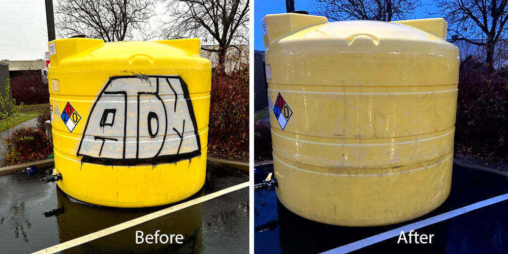 Before & after graffiti removal service, before and after photos.